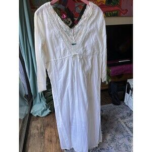 Velvet By Graham & Spencer White Cotton Dress Vintage Style Size Large Lace Trim